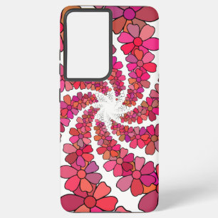 Coque Samsung Galaxy Fleurs mauves roses super rétro spirale géométriqu