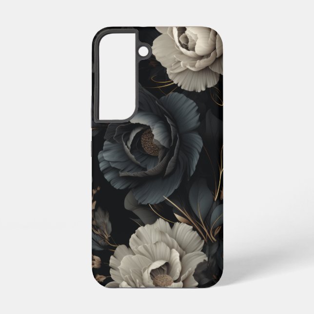 Coque Samsung Galaxy Fleurs noires et blanches (Verso)