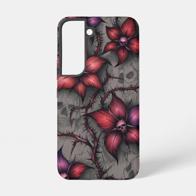 Coque Samsung Galaxy Fleurs rouges foncées et vignes épineuses (Verso)
