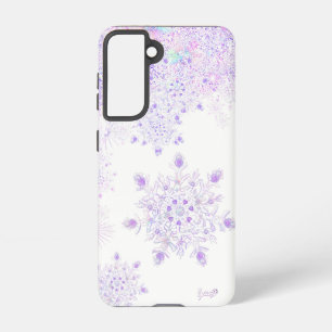 Coque Samsung Galaxy flocon de neige violet clair et coeur étincelant