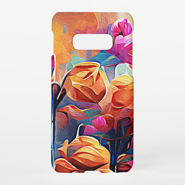 Coque Samsung Galaxy Floral Abstract Art Orange Red Blue Flowers (Dos)