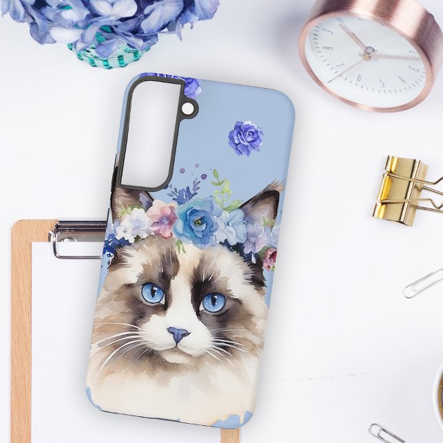 Coque Samsung Galaxy Flore perse bleu chat (Créateur téléchargé)