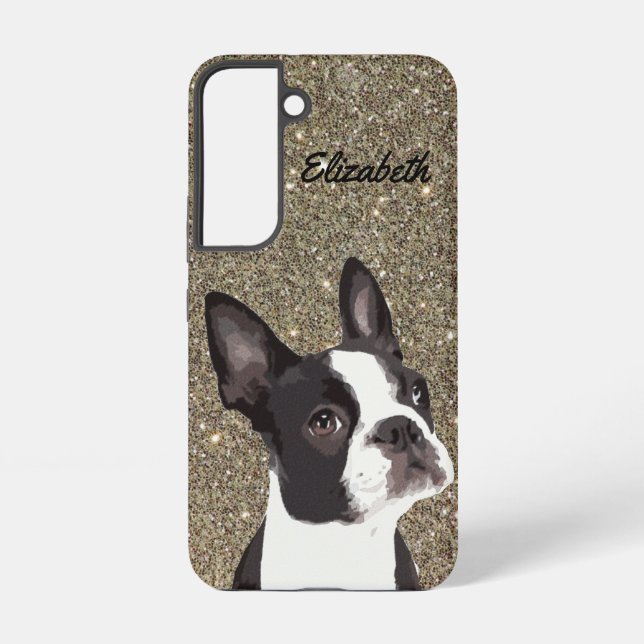 Coque Samsung Galaxy Gold Sparkle Boston Terrier Nom Chien Chien Puppy (Verso)