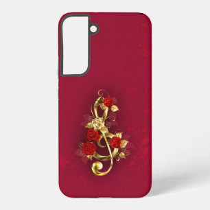 Coque Samsung Galaxy Golden Treble Clef avec fleurs Roses