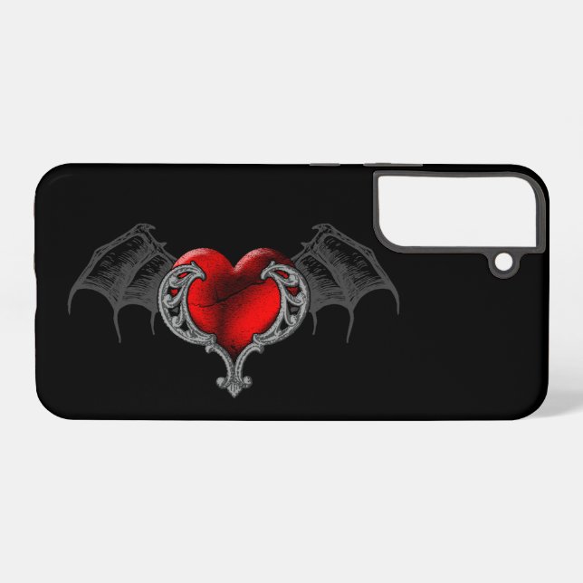 Coque Samsung Galaxy Goth Heart avec Bat Wings (Verso Horizontal)