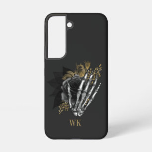 Coque Samsung Galaxy Gothique vintage noir et or floral squelette