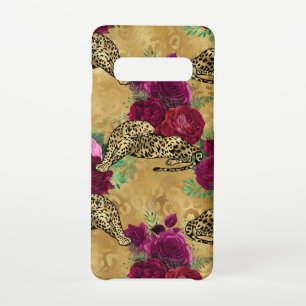 Coque Samsung Galaxy S10 Guépard Léopard Rose Rouge Floral Fleur Motif
