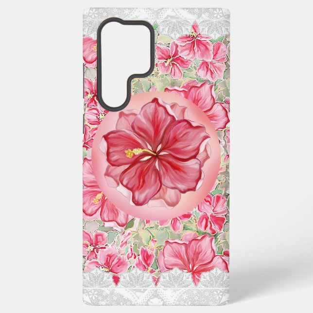 Coque Samsung Galaxy Hibiscus & dentelle RED (Verso)