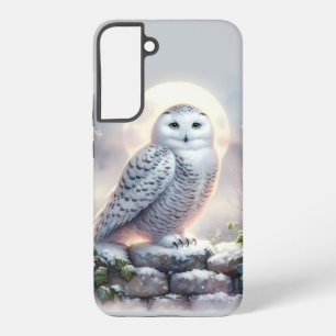 Coque Samsung Galaxy Hibou des neiges dans un jardin d'hiver au clair d