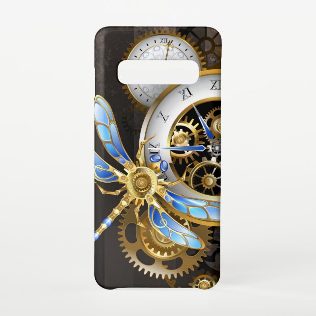 Coque Samsung Galaxy Horloge à vapeur avec libellule mécanique (Dos)