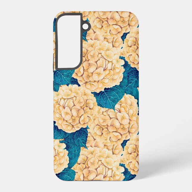 Coque Samsung Galaxy Hydrangea aquarelle motif, jaune et bleu (Verso)