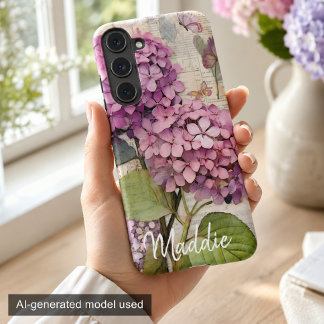 Coque Samsung Galaxy Hydrangea & Papillon Rose Personnalisé Vintage