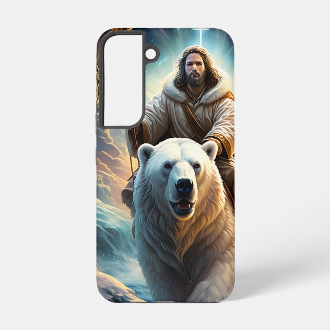 Coque Samsung Galaxy (IA générée) Jésus sur un ours polaire (Verso)