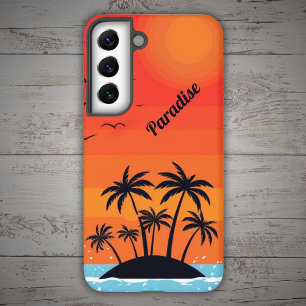 Coque Samsung Galaxy Île de la Palme sous un ciel rouge avec des oiseau