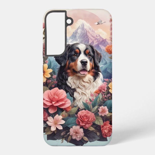Coque Samsung Galaxy imaginaire floral 3D Bernese Mountain Dog Birds Vi (Verso)