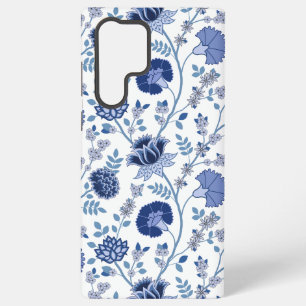 Coque Samsung Galaxy Jacobean Floral Big Motif Blues sur blanc