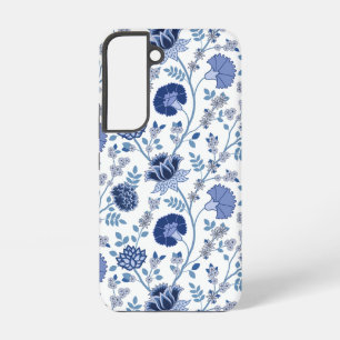 Coque Samsung Galaxy Jacobean Floral Big Motif Blues sur blanc