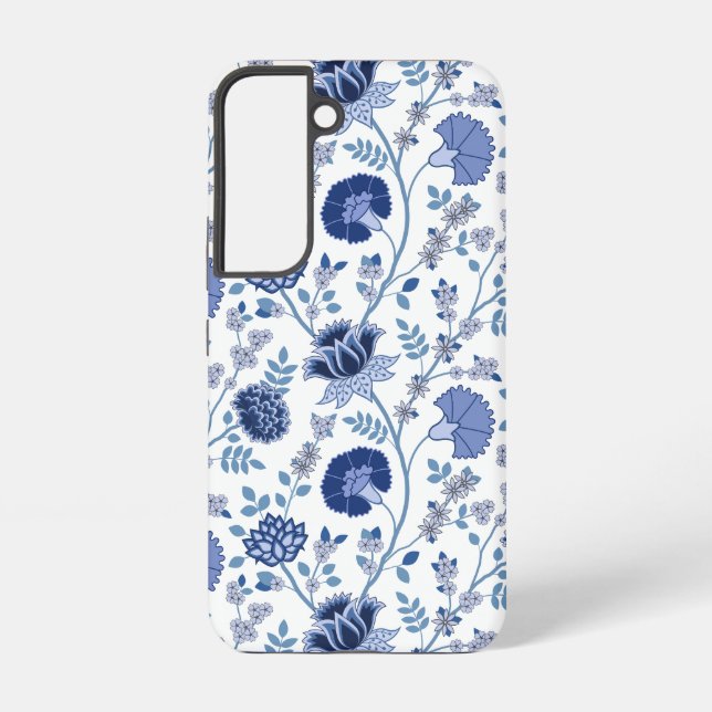 Coque Samsung Galaxy Jacobean Floral Big Motif Blues sur blanc (Verso)