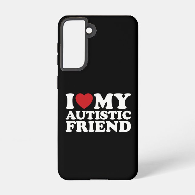 Coque Samsung Galaxy J'Aime Mon Ami Autiste Autisme Coeur (Verso)