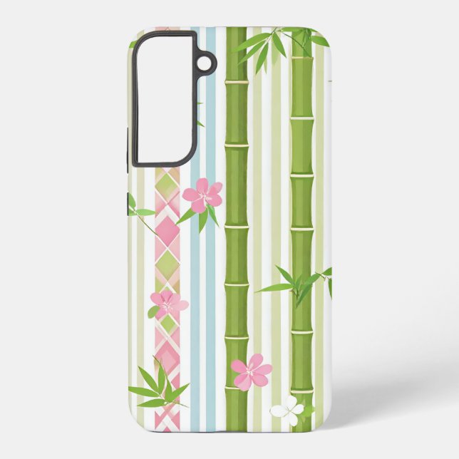 Coque Samsung Galaxy Japanese Bamboo and Floral Stripe Pattern (Verso)