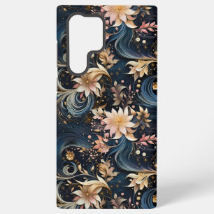 Coque Samsung Galaxy Jardin Botanique Luxueux Bleu Foncé