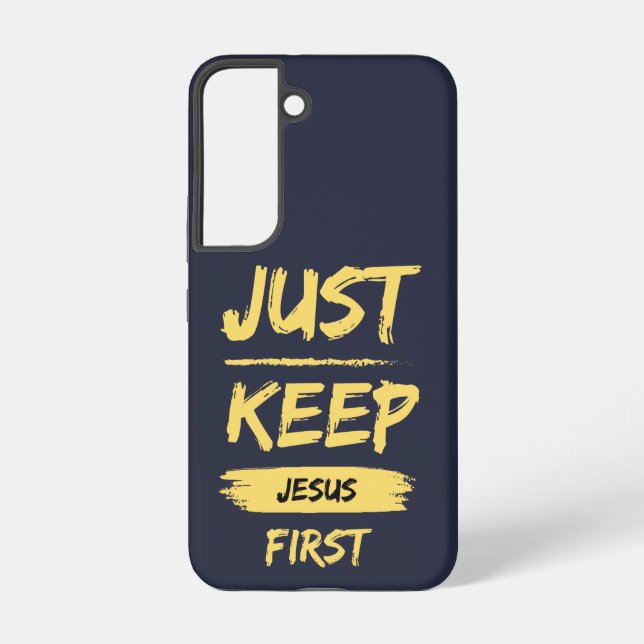 Coque Samsung Galaxy Jaune Gardez Jésus d'abord (Verso)