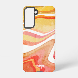 Coque Samsung Galaxy Jaune moderne rayures orange Abstrait personnalisé