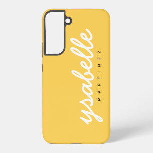 Coque Samsung Galaxy Jaune Moutarde Simple Nom De Script Gras