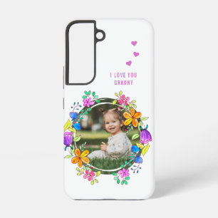 Coque Samsung Galaxy JE T'AIME MAMIE Photo Floral Coloré Moderne