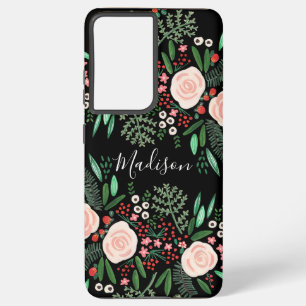 Coque Samsung Galaxy Joli motif floral botanique noir féminin Roses