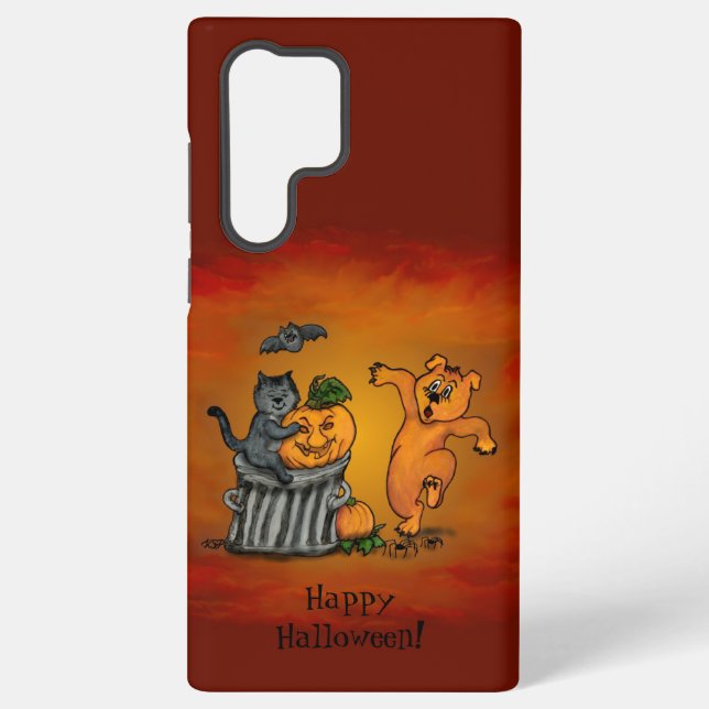 Coque Samsung Galaxy Joyeux Halloween ! Chien et araignée de chauve-sou (Verso)