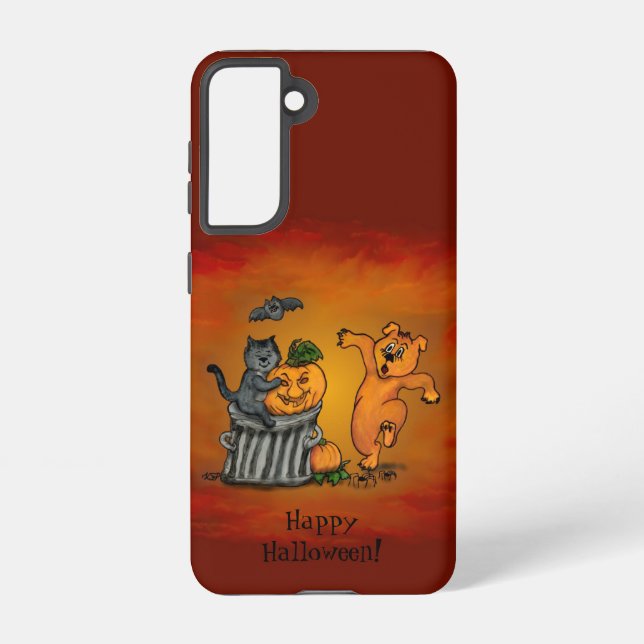 Coque Samsung Galaxy Joyeux Halloween ! Chien et araignée de chauve-sou (Verso)