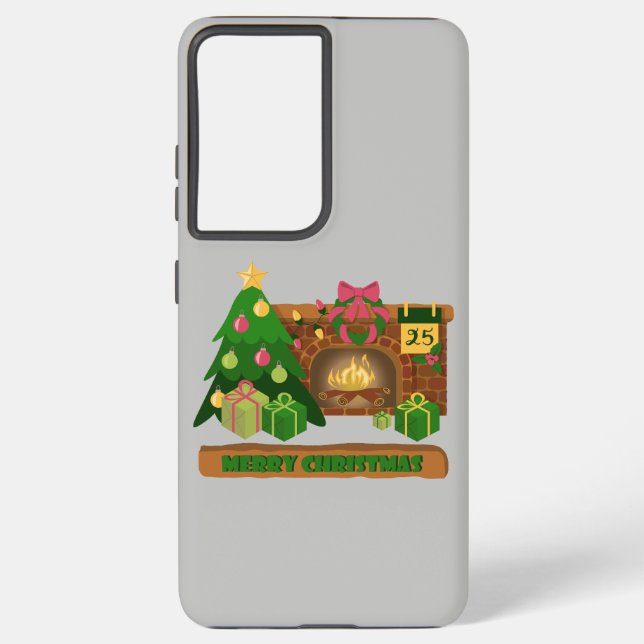 Coque Samsung Galaxy Joyeux Noël près de la cheminée bonfire xmas arbre (Verso)