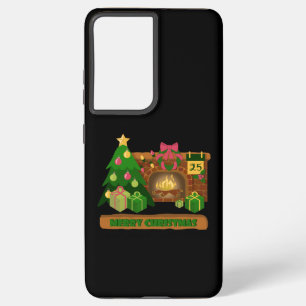 Coque Samsung Galaxy Joyeux Noël près de la cheminée bonfire xmas arbre