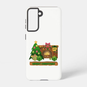 Coque Samsung Galaxy Joyeux Noël près de la cheminée bonfire xmas arbre