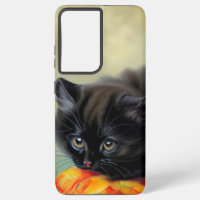 Kitten noir vintage avec couverture de fleurs roug