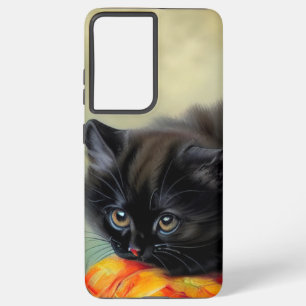 Coque Samsung Galaxy Kitten noir vintage avec couverture de fleurs roug