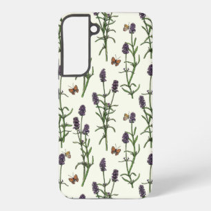 Coque Samsung Galaxy Lavande et papillons sur blanc