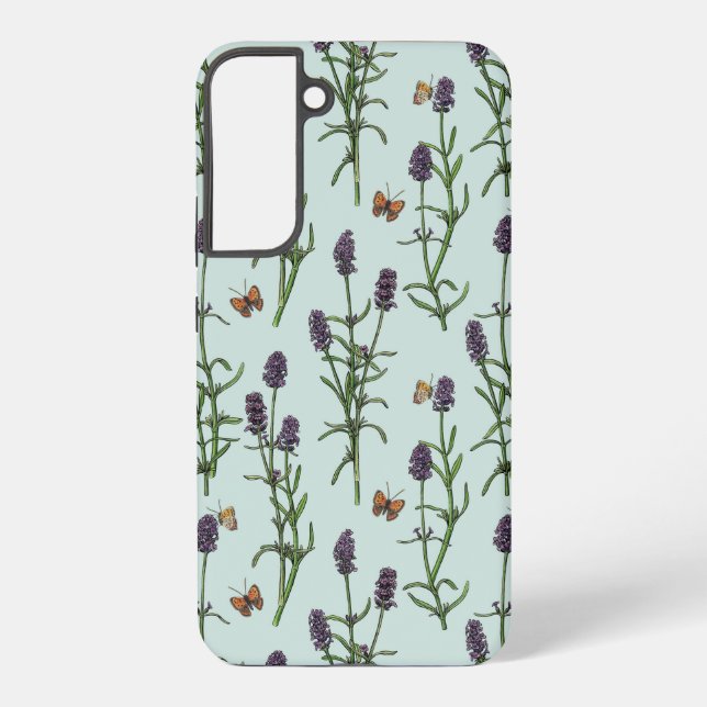 Coque Samsung Galaxy Lavande et papillons sur verre de mer (Verso)