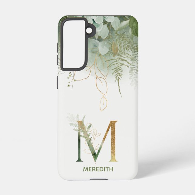 Coque Samsung Galaxy Lettre M Elegant Aquarelle Verdure (Verso)