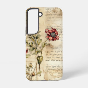 Coque Samsung Galaxy Lettre vintage d'amour parchemin avec fleurs (1)
