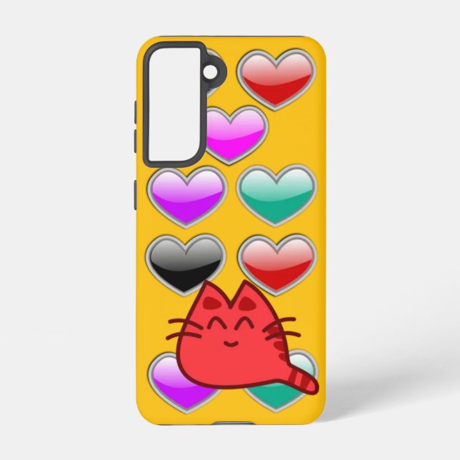Coque Samsung Galaxy Light Orange Galaxy Case – Red Cat & Heart Design (Verso)
