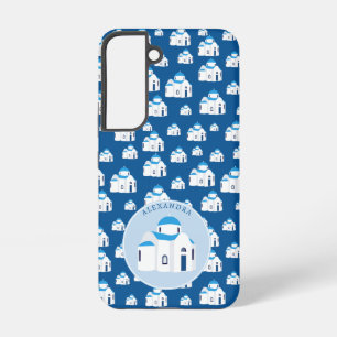 Coque Samsung Galaxy L'île grecque Santorin Blue Dome Eglise Monogramme