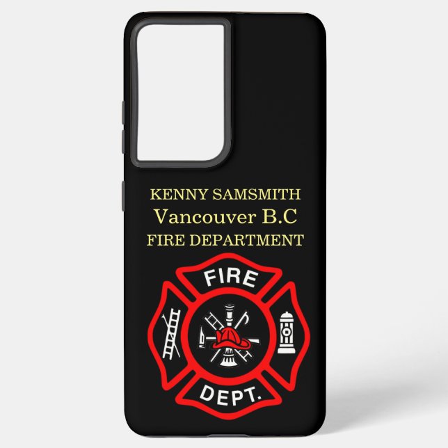 Coque Samsung Galaxy Logo du service d'incendie Badge noir et rouge (Verso)