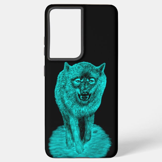 Coque Samsung Galaxy Loup noir en colère dans la nuit (Verso)
