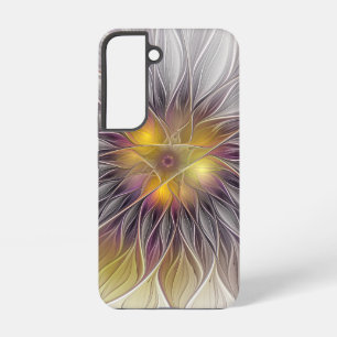 Coque Samsung Galaxy Lumineuse Fleur colorée, Abstraite Fractale modern