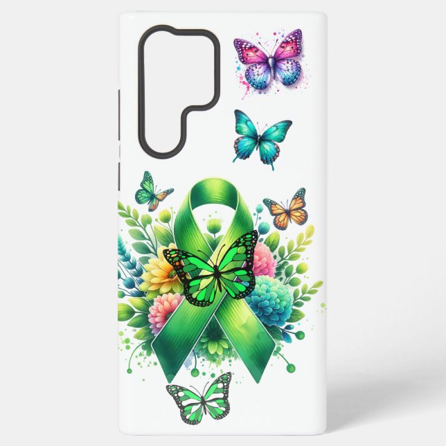 Coque Samsung Galaxy Lyme Disease Awareness Ribbon and Butterflies (Verso)