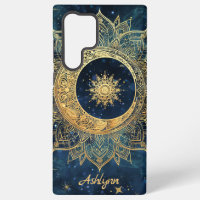 Mandala personnalisé bleu céleste soleil lune or