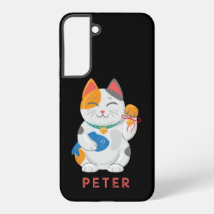 Coque Samsung Galaxy Maneki Neko White Chat, symbole de bonne chance