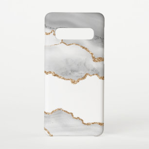 Coque Samsung Galaxy S10 Marbre blanc gris Agate Parties scintillant dorée 